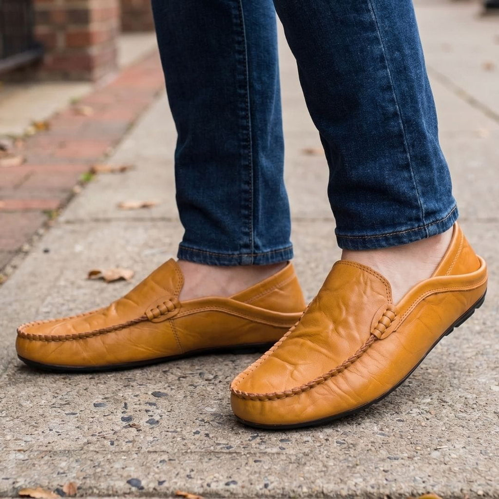 Baptiste Mocassins en Cuir Souple – Souliers Confort Coussiné Casual à Enfiler