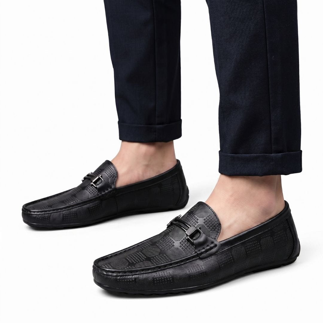 Giorgio Mocassins en Cuir Texturé à Boucle – Souliers Élégants Intemporels à Enfiler