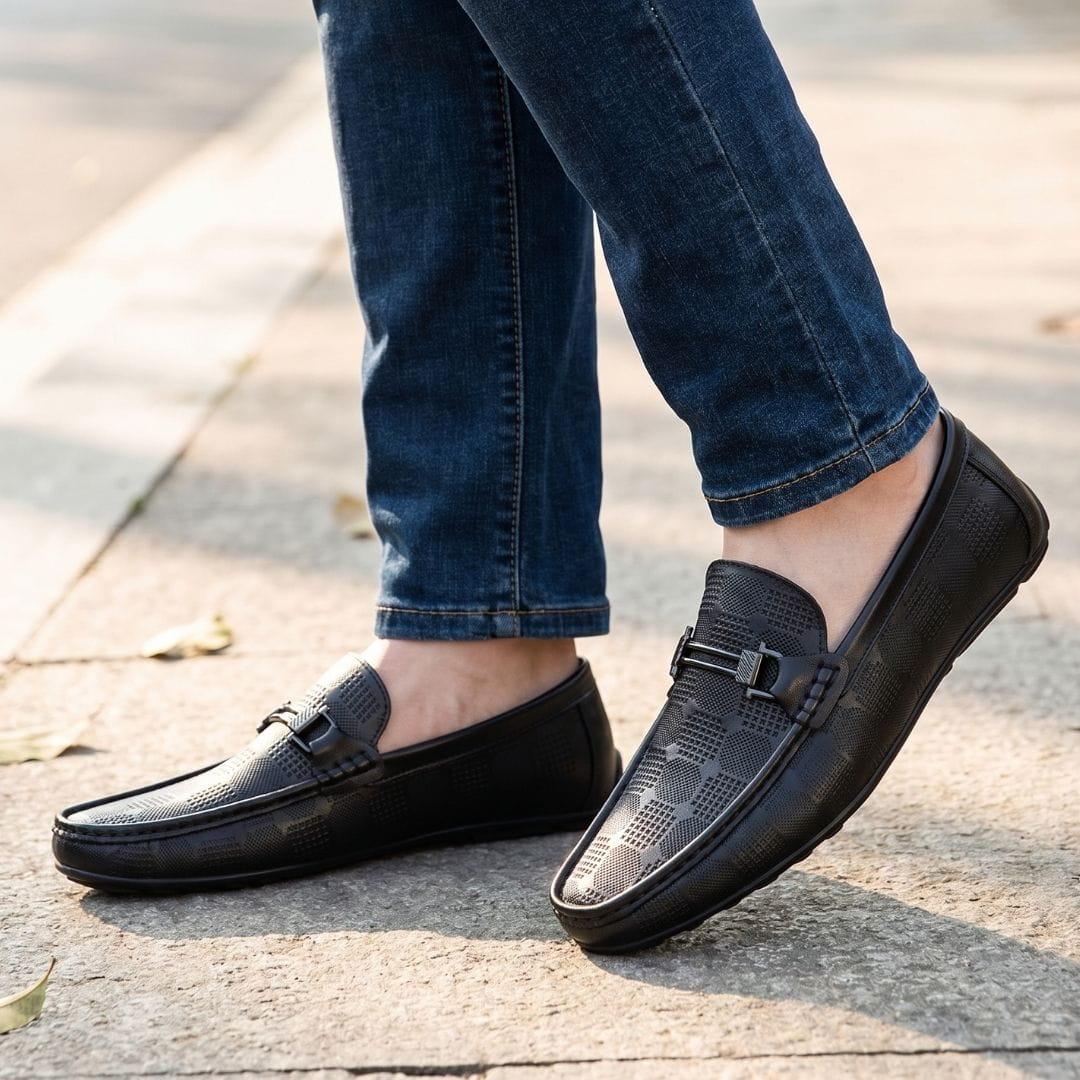 Giorgio Mocassins en Cuir Texturé à Boucle – Souliers Élégants Intemporels à Enfiler
