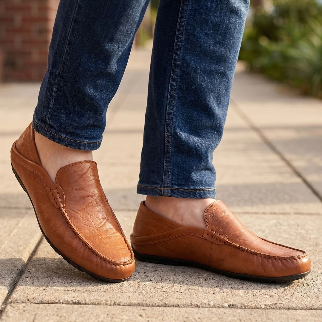 Baptiste Mocassins en Cuir Souple – Souliers Confort Coussiné Casual à Enfiler