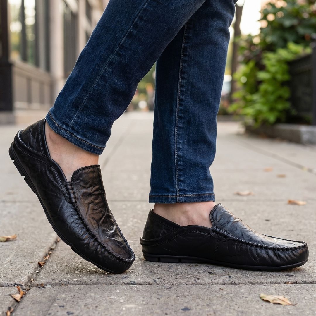 Baptiste Mocassins en Cuir Souple – Souliers Confort Coussiné Casual à Enfiler