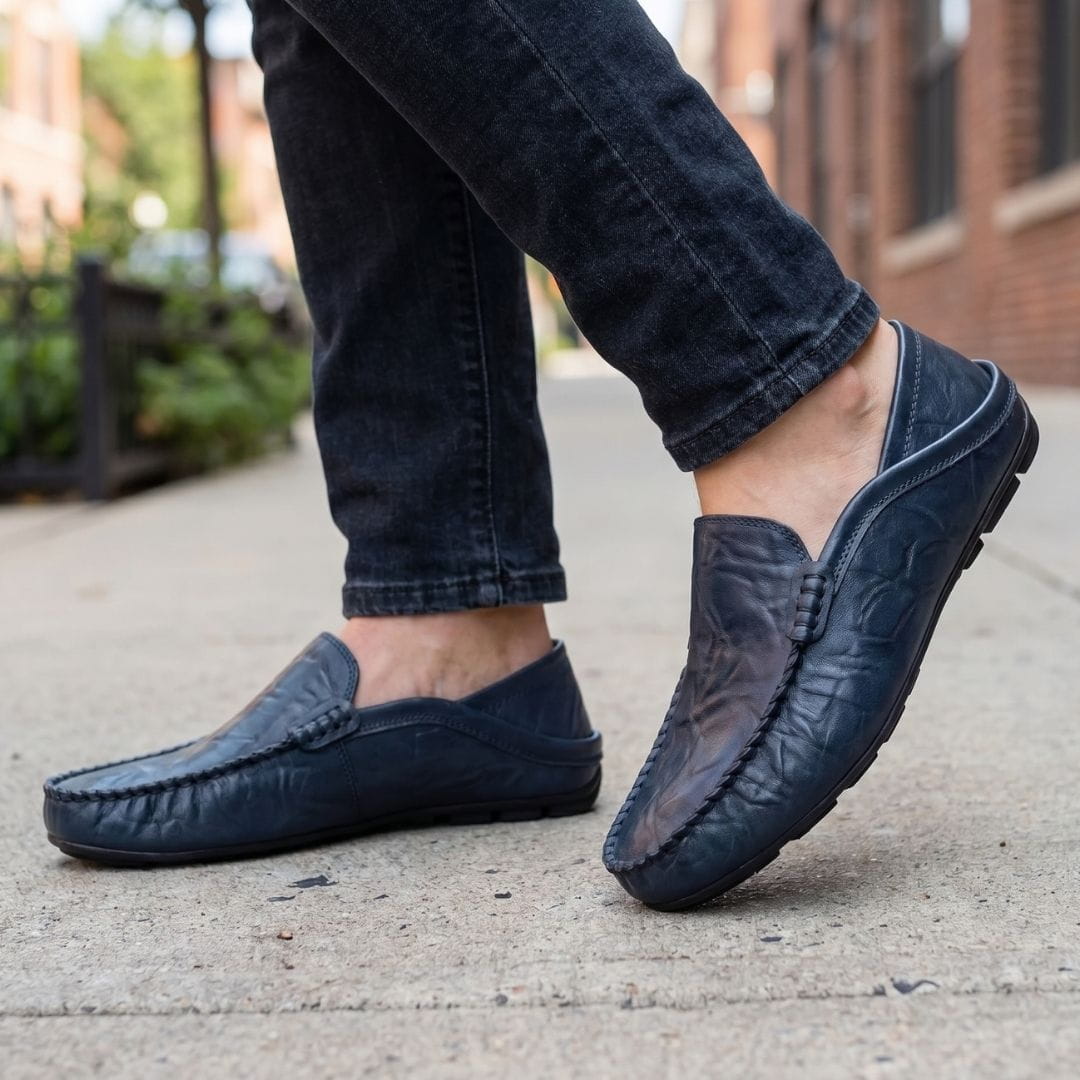 Baptiste Mocassins en Cuir Souple – Souliers Confort Coussiné Casual à Enfiler