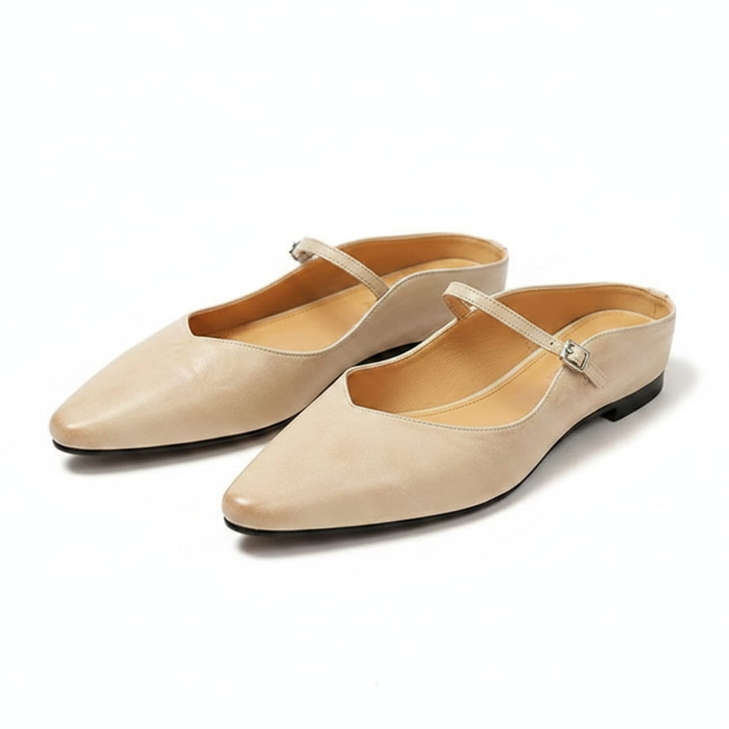 Chiara Mules Plates en Cuir – Style Mary Jane Silhouette Bout Pointu Élégance Confort