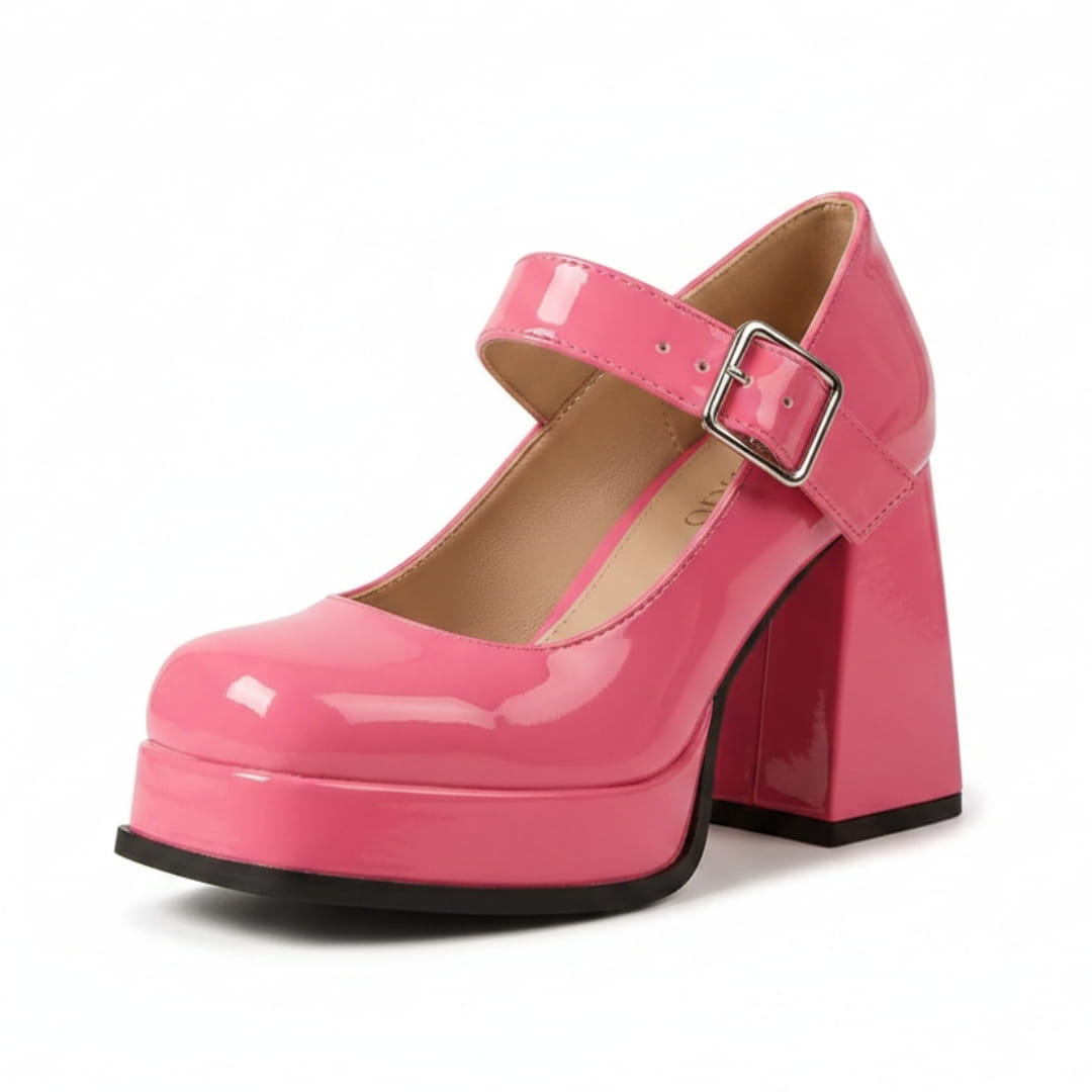 Harriet Chaussures Mary Jane en Verni – Plateforme Structurée Talon Bloc Bride à Boucle Élégance Vintage