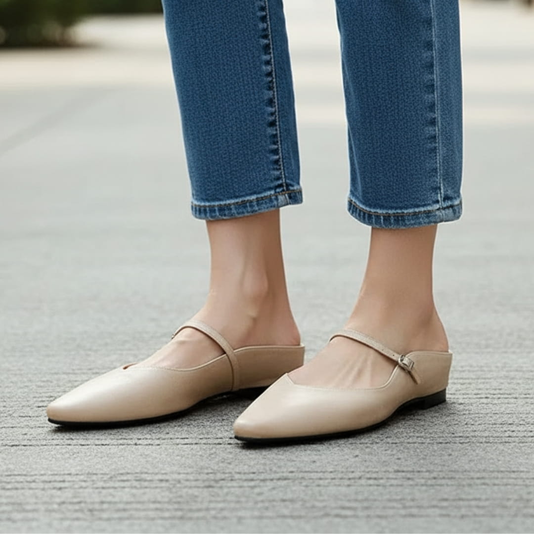 Chiara Mules Plates en Cuir – Style Mary Jane Silhouette Bout Pointu Élégance Confort
