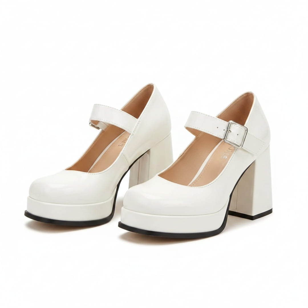 Harriet Chaussures Mary Jane en Verni – Plateforme Structurée Talon Bloc Bride à Boucle Élégance Vintage