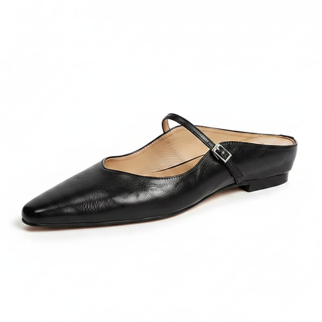 Chiara Mules Plates en Cuir – Style Mary Jane Silhouette Bout Pointu Élégance Confort
