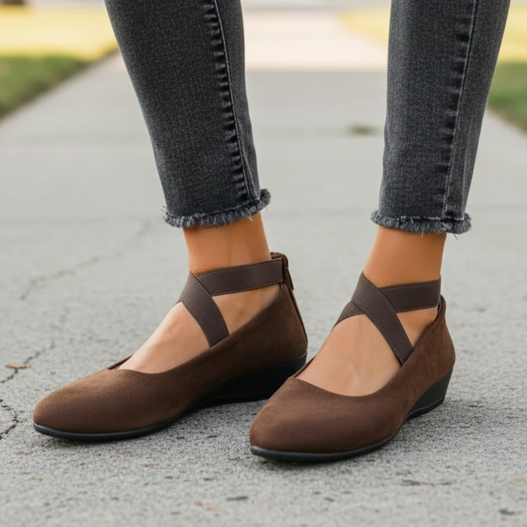 Jenny Chaussures Ballerines Compensées – Confort À Enfiler Bride Élastique Croisée