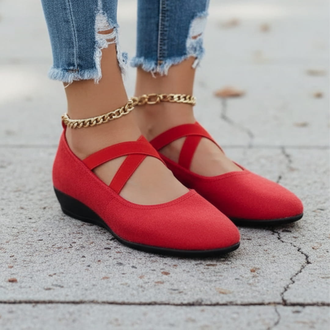 Jenny Chaussures Ballerines Compensées – Confort À Enfiler Bride Élastique Croisée
