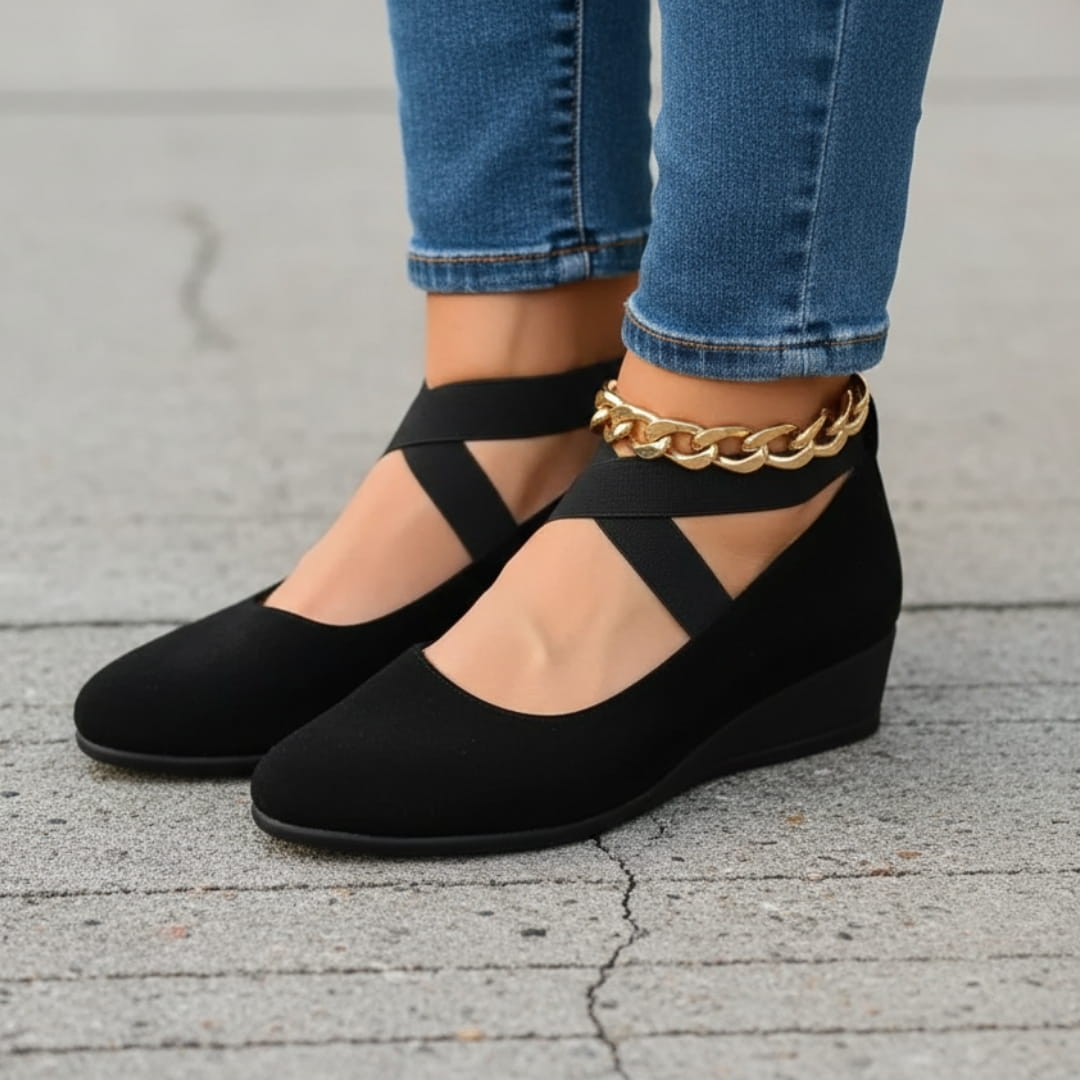 Jenny Chaussures Ballerines Compensées – Confort À Enfiler Bride Élastique Croisée