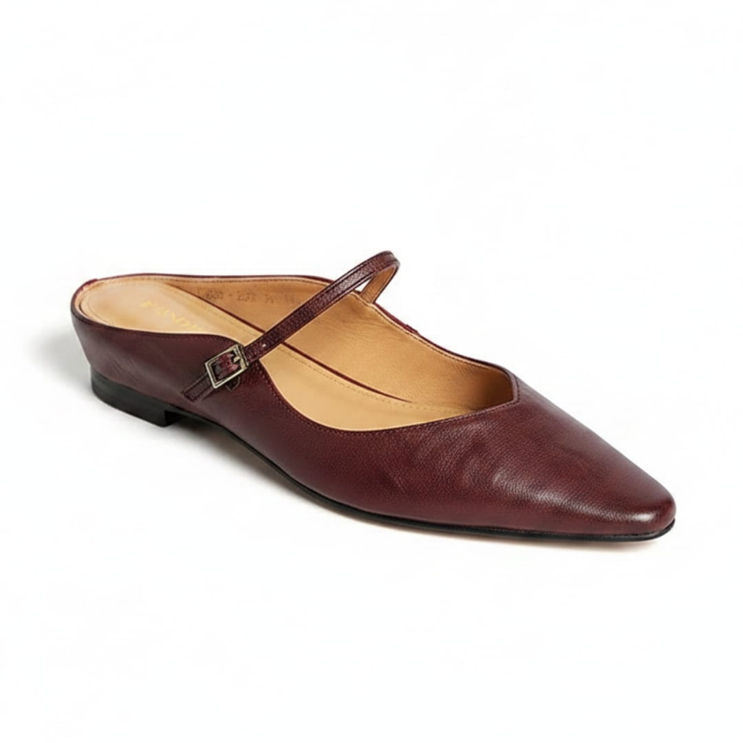 Chiara Mules Plates en Cuir – Style Mary Jane Silhouette Bout Pointu Élégance Confort