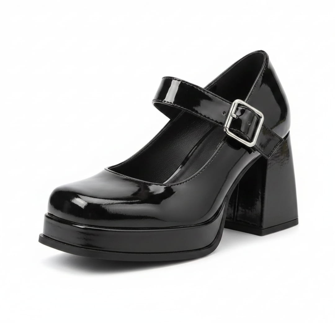 Harriet Chaussures Mary Jane en Verni – Plateforme Structurée Talon Bloc Bride à Boucle Élégance Vintage
