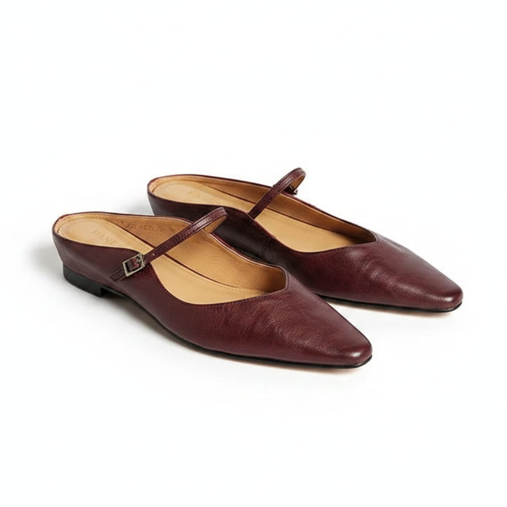 Chiara Mules Plates en Cuir – Style Mary Jane Silhouette Bout Pointu Élégance Confort