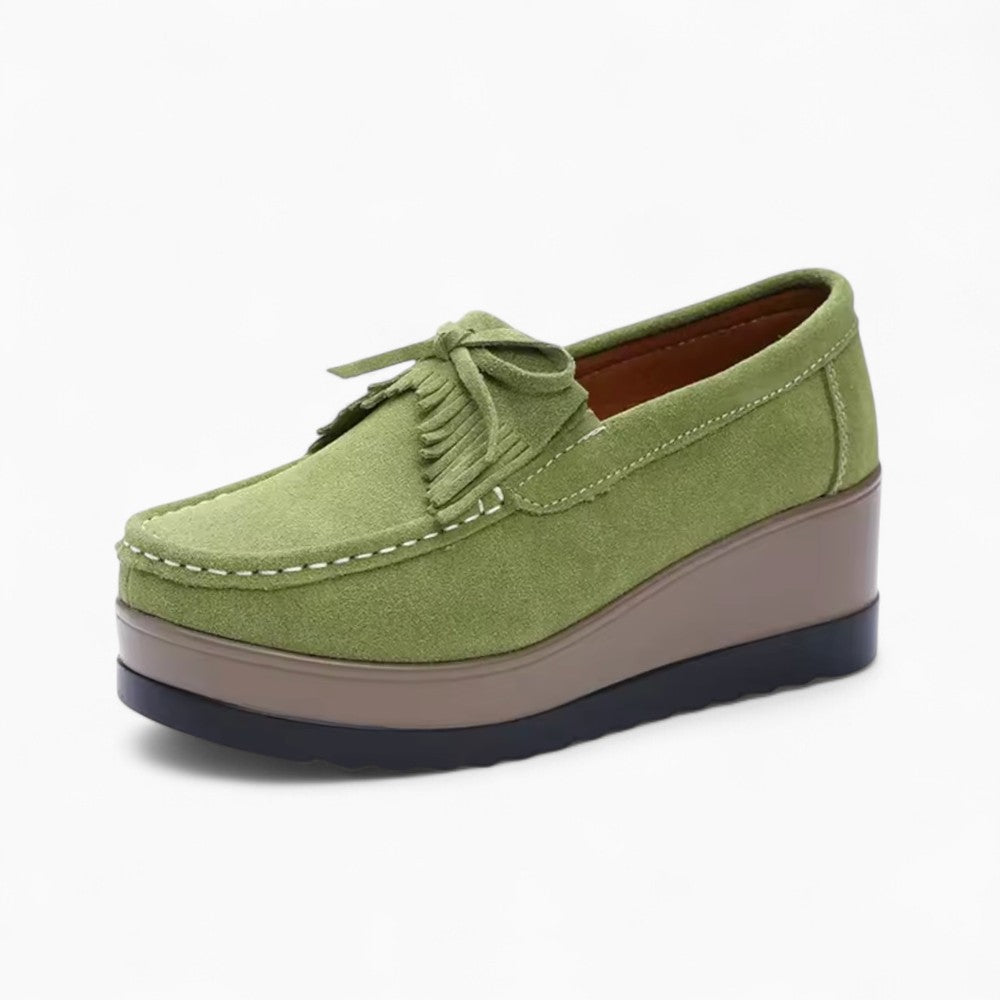 Mocassins Compensés À Franges En Daim