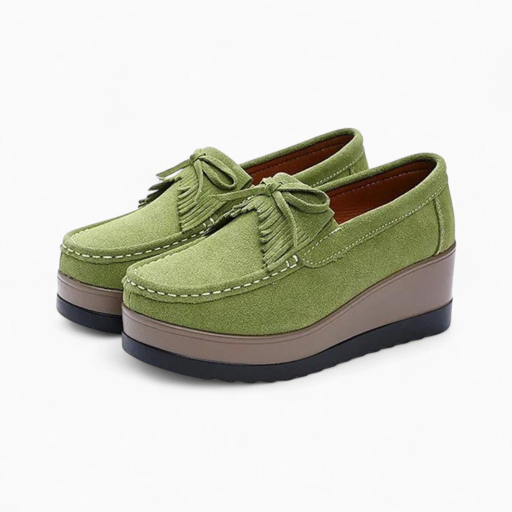 Mocassins Compensés À Franges En Daim