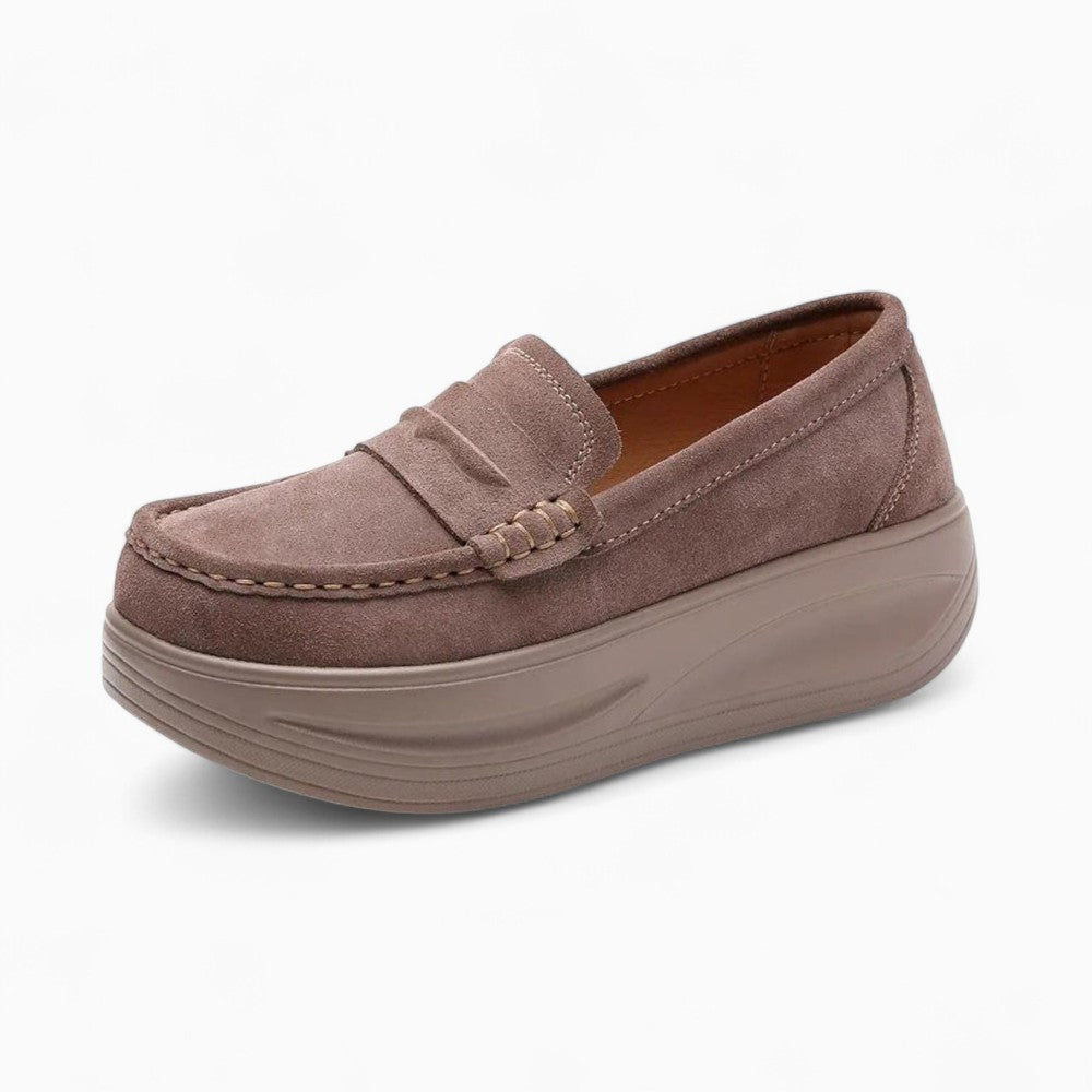 Mocassins Classique En Daim Véritable À Semelle Épaisse