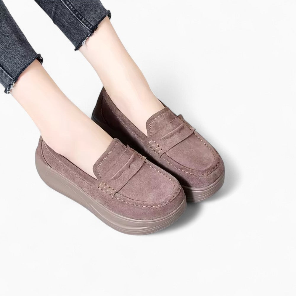 Mocassins Classique En Daim Véritable À Semelle Épaisse