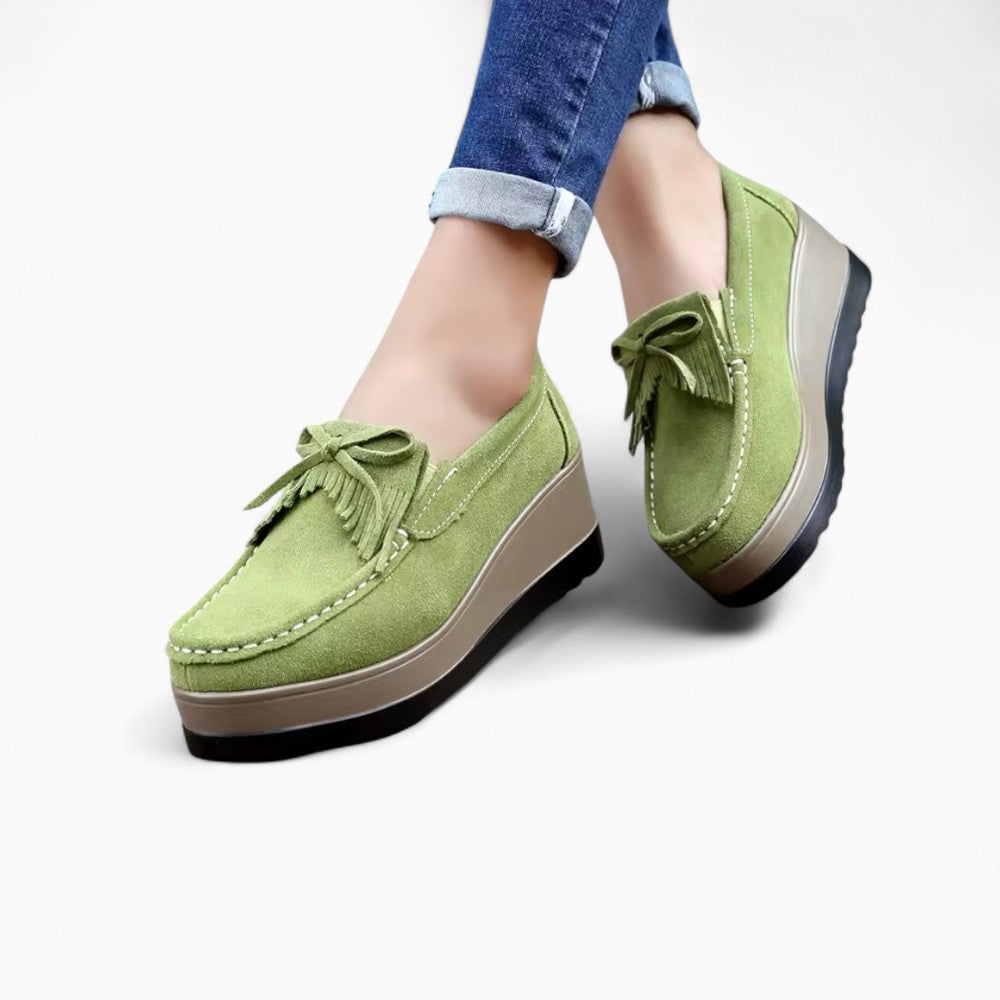 Mocassins Compensés À Franges En Daim