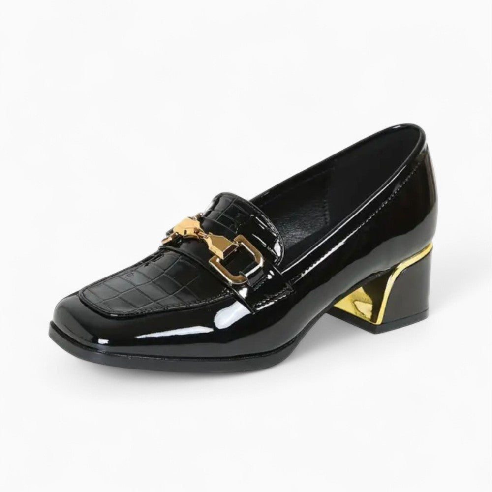 Mocassins Vernis Avec Boucles Noir Femme