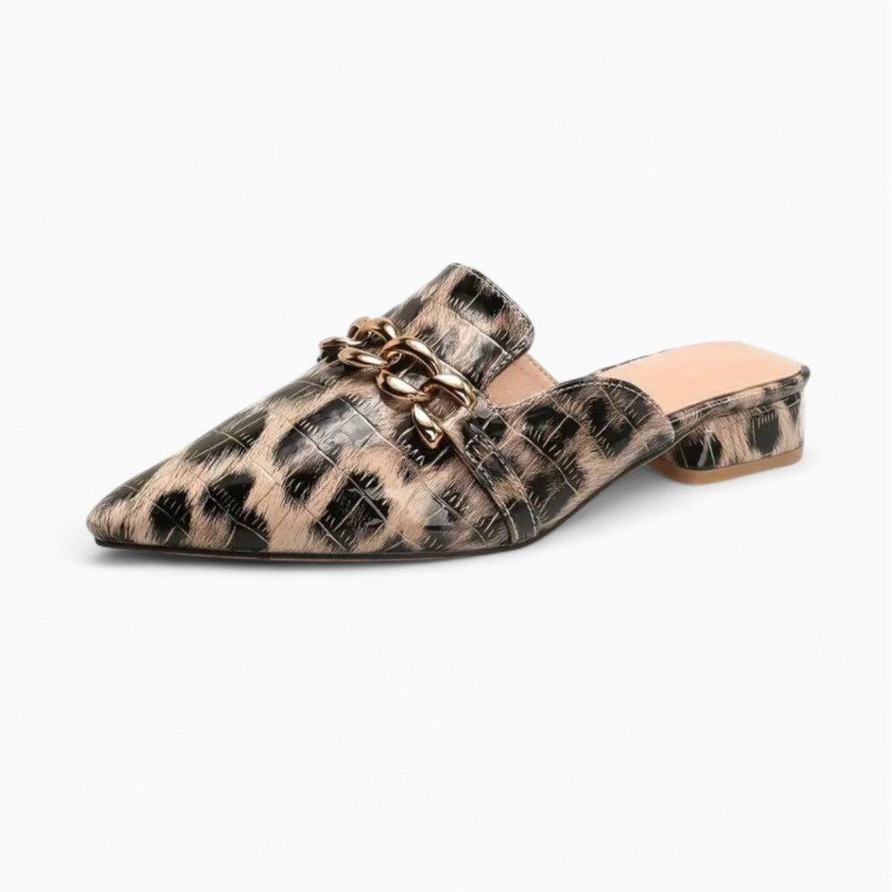 Mocassins Vernis Léopard À Talons Carrés Pour Femmes